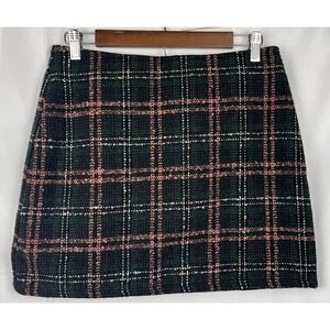 NWT Lulus Green Pink Plaid Tweed Mini Skirt Size M Lined‎ Preppy School Girl